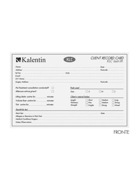 KLC Lash Lift Client Record Card - 10 pcs | Kalentin Sustainable Lash Brand