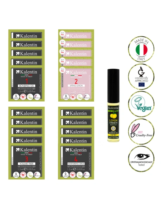Cysteamine Lash lift sachets set - 20 single-dose sachets + Lemon strength adhesive | Kalentin Sustainable Lash Brand