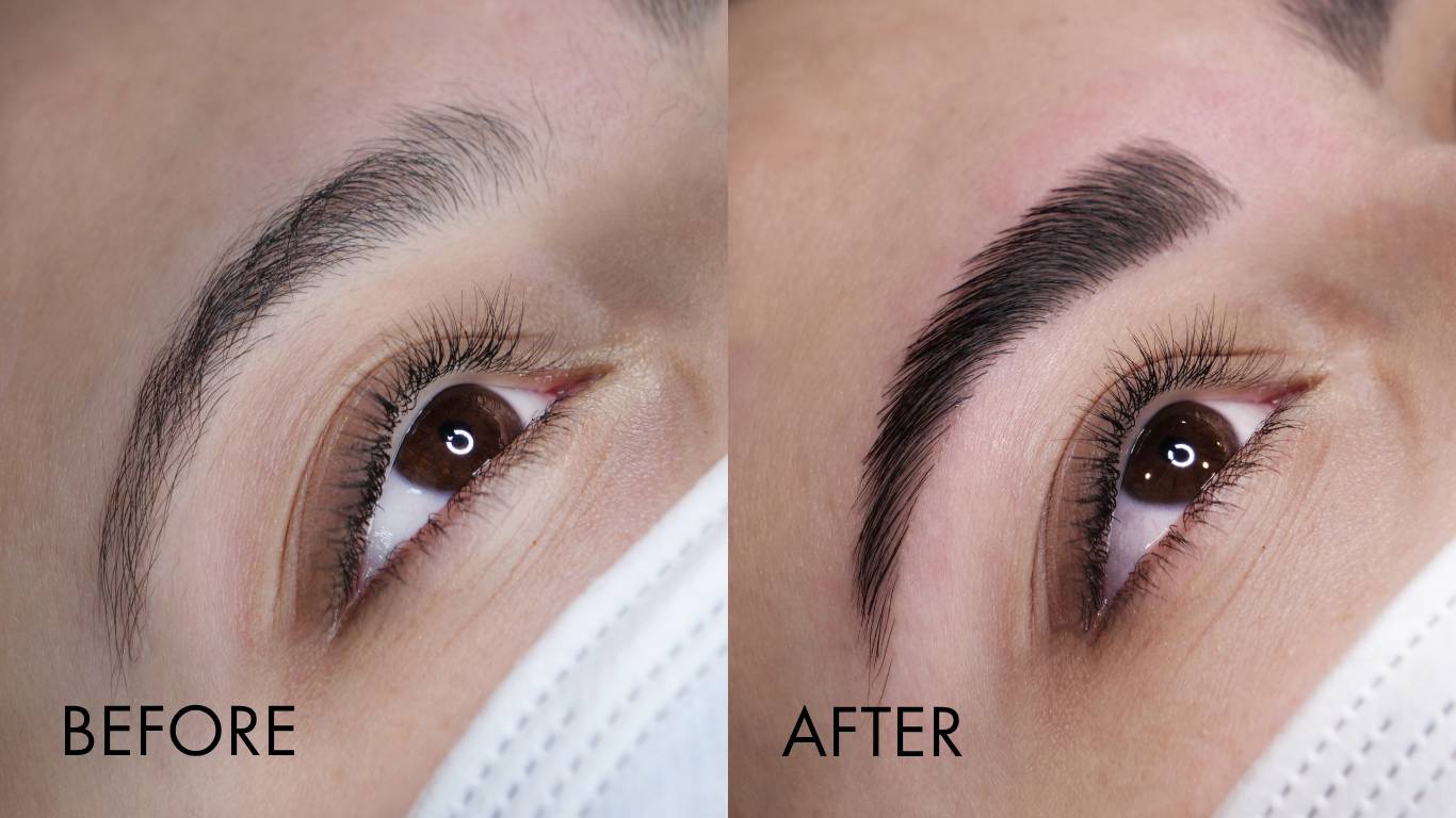 Before and after a brow lamination